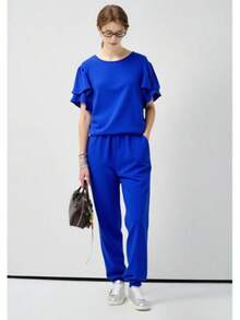 Conjunto Feminina Duna Manga curta Calça Jogger Verão Primavera - Azul - Visão 1