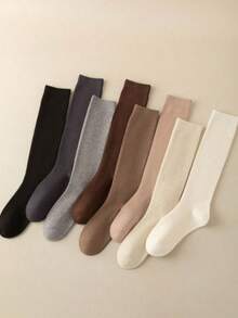 1双/5双装女士加厚羊绒混纺过膝袜，秋冬季保暖 - 彩色 - 查看 2