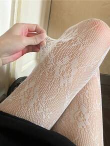 جوارب نسائية سوداء من الشبك المزخرف بالورود، عصرية، جذابة، رجعية، مخففة للوزن، خفيفة الوزن، مناسبة لجميع الفصول، مثالية للارتداء اليومي - متعدد الألوان - مشاهدة 4