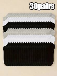 30双装儿童青少年低帮踝部保暖腿套，黑/白/灰组合，罗纹针织，柔软棉混纺，透气弹性袜口，男女通用儿童日常保暖腿套套装 - 彩色 - 查看 9
