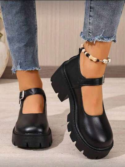 2025 Autumn New Thick Sole Mary Jane Leather Shoes, Vintage Mid-Heel JK Uniform Loafers For Women