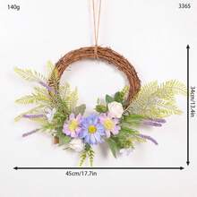 1个春季人造花环,适用于婚礼装饰、农舍前门花卉装饰,假花环配有小型黑板欢迎牌,可悬挂于家居墙壁/门/窗户上作为装饰 - 彩色 - 查看 32