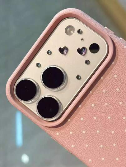 1片闪亮可爱3D粉色爱心水钻相机保护膜，兼容 17 Pro Max/17 Pro，透明硬质玻璃膜配件