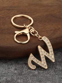 1件男女通用优雅镀金镶钻英文字母钥匙扣吊坠 - 金色 - 查看 25