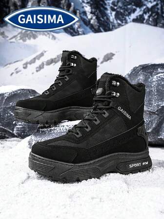 GAISIMA 男士高帮户外鞋，大码徒步鞋，远足旅行鞋，户外系带金属孔眼人造毛皮冬季雪地靴