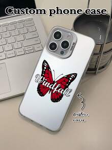 1 pieza Funda de teléfono protectora con lente hueca blanca y texto de mariposa personalizado, compatible con iPhone 17 Air, 16, 15, 14, 13, 12, 11 Pro Max - Blanco - Ver 3