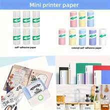 5卷迷你彩色自粘热敏纸，57*25mm不干胶标签纸，适用于迷你打印机，是办公标签、学习笔记、工作备忘录等的理想之选。 - 彩色 - 查看 8