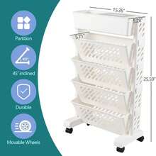 5-Tier Mobile Bookshelf, Rolling Bookcase, Movable File Folder Storage Cart With Wheels, Suitable For Home, Study, Office, Living Room, Classroom - Multicolor - View 8