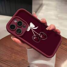 Estuche para teléfono con diseño de lazo de cereza Compatible con estuches para teléfonos   17  16 Pro Max  15 Pro Max  13 y  12 Estuche para teléfono de TPU de cobertura total a prueba de golpes engrosado Impermeable a prueba de caídas y rayones Una excelente opción para familiares, amigos, seres queridos, novios/novias y regalos de Año Nuevo - Burdeos - Ver 2