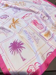 1条复古海洋元素海星贝壳轻薄围巾，女士丝滑头巾，适合海滩、街头、日常、度假，装饰丝带 - 玫紅色 - 查看 4