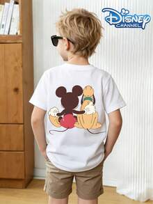 Disney Mickey And Best Friend Pluto Graphic Crew Neck Summer T-Shirt, Suitable For Boys And Girls To Wear For Holiday Parties, Dinners, Outdoor Activities, And Travel. - 白色 - 查看 2
