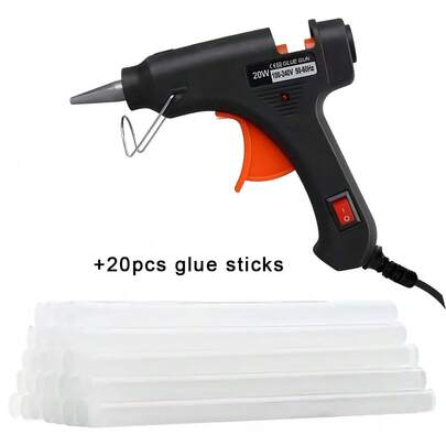 1 set 20W limpistol med 20 st. 7 mm genomskinliga limstift, minilimpistol, elektrisk temperaturmätare för hemmabruk och reparationsverktyg. Lämplig för hantverk, glasbearbetning, korttillverkning och andra små bärbara projekt.