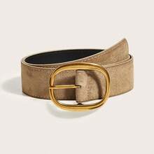 1条棕色麂皮搭扣简约时尚百搭装饰腰带，适合搭配牛仔裤、裙子、休闲装、日常穿搭 - 棕色 - 查看 1