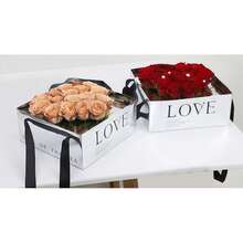 1pc Large Floral Paper Gift Bag, Portable Bouquet Tote Bag With Ribbon Handle, Rectangular Wedding Gift Packaging Bag, Small Flower Shop Handbag, Suitable For Wedding, Mother's Day, Valentine's Day, Birthday, Etc. (Pink, Black, Red, White) - Multicolor - View 8