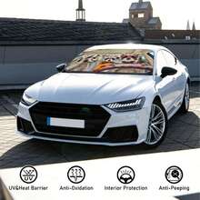 1 pieza Visera de sol de coche con diseño de mapache de moda, accesorio de coche interesante adecuado para chicas bonitas, hecho de fibra de poliéster, protección UV para el interior del coche, fácil de instalar, se adapta a varios modelos de coche, tiene función de aislamiento térmico y protección de la privacidad, mantiene tu coche fresco, plegable para un almacenamiento fácil - Mapache de moda - Ver 5