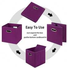 Black Foldable Storage Cubes Bins , Fabric Storage Box Cubes Organizer Baskets With Dual Handles For Home Organizer(Purple) - Purple - View 7