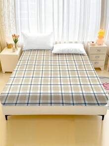 1pc Plaid Fitted Sheet, Minimalist Plaid Fitted Sheet - Multicolor - View 18