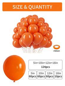 124/60/10 piezas Juego de arco de globos naranja, globos de látex naranja de 18/12/10/5 pulgadas, guirnalda de globos de tamaños surtidos, adecuado para ceremonia de graduación, otoño, fiesta de cumpleaños con tema tropical, boda, baby shower, revelación de género, decoración de fiesta de Halloween - Naranja - Ver 3