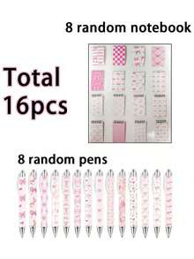 16件套白色和粉色蝴蝶结笔记本日记套装，可爱蝴蝶结口袋笔记本和笔套装，包含圆珠笔和精美迷你笔记本，蝴蝶结主题派对礼品，蝴蝶结主题婴儿派对、生日派对和办公用品 - 彩色 - 查看 10