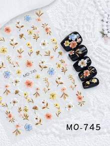 3/6张精美5D立体花朵美甲贴纸，带金箔，波西米亚植物美甲贴花，适用于美甲沙龙和家庭使用