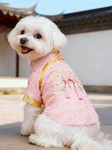 一件中国风复古轻便宠物外套，采用涤纶面料，适合小型至中型猫狗室内外穿着（不适合大型犬）。 - 淺藍色 - 查看 6