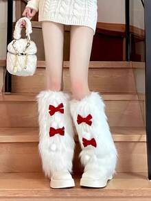 1双日式毛绒腿套，可爱白色女士腿套 - 白色 - 查看 3