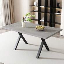 Dining Table, Design With Crossed Legs, Rectangular Dining Table, Coffee Table, Modern, Simple Wrought Iron Dining Table, L140*W80*H76cm, Concrete Look + Black [OLD SKU:N634P243368B] - Grey - View 5