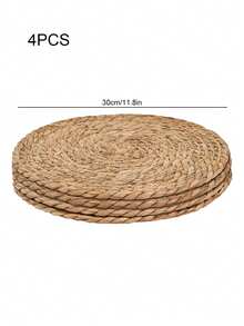 1/4/6pcs Handmade Woven Placemats, Japanese Garden Style Tea Cup Coasters, Round Bowl/Plate Mats, Japanese Paper Straw Kitchen Hot Pads, Suitable For Dining Room, Kitchen And Outdoor Picnic, Home Decor Christmas Cup Mats Christmas Table Decor - Multicolor - View 9