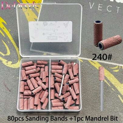 80pcs Pink Sanding Bands, Suitable For Nail Drill, Upgraded Mini Nail File, Fit For 3mm Drill Bit, 240 Grit, For Removing And Shaping Acrylic Nails, Gel Nails, Salon Use
