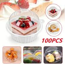 100 SINGLE CUPCAKE BOXES CLEAR MUFFIN HOLDER CASES DOMES CUPS PODS CONTAINERS UK - Clear - View 1