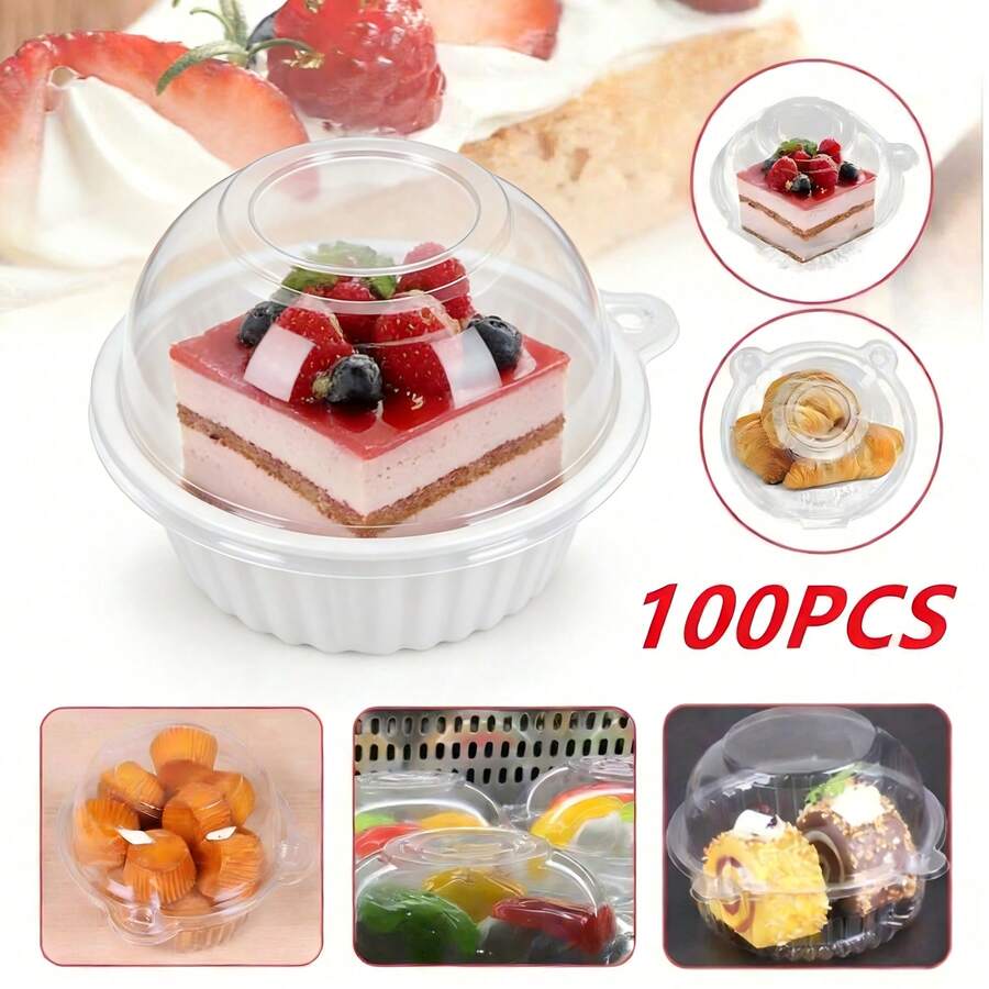100 SINGLE CUPCAKE BOXES CLEAR MUFFIN HOLDER CASES DOMES CUPS PODS CONTAINERS UK - Clear - View 1