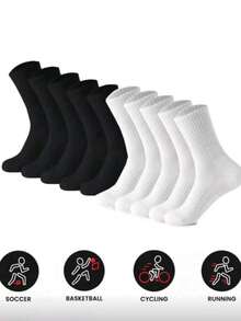 50/40/30/24/20pcs Women's Black & White Tight Sports Socks, Running Socks, Cycling Crew Socks, Thickened Couple Casual Warm Knee-High Socks - Multicolor - View 1