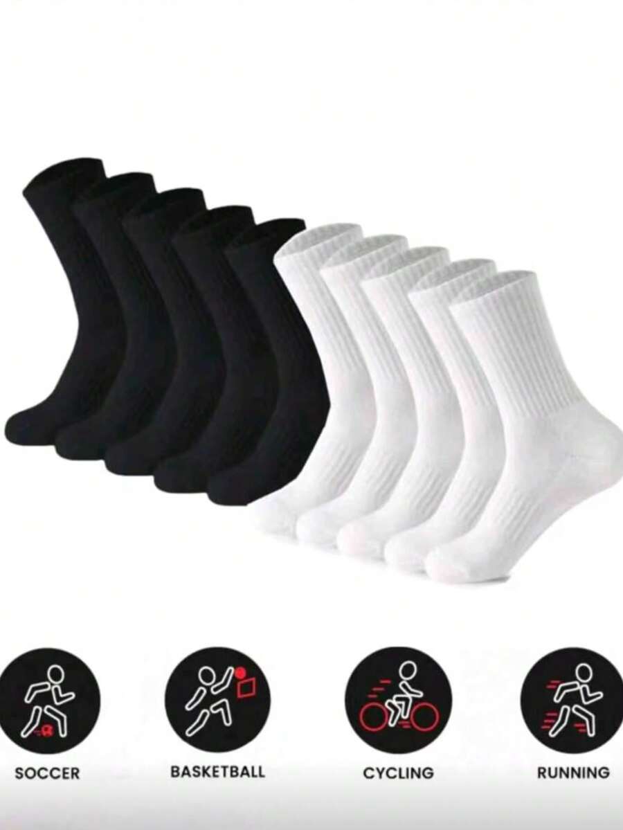 50/40/30/24/20pcs Women's Black & White Tight Sports Socks, Running Socks, Cycling Crew Socks, Thickened Couple Casual Warm Knee-High Socks - Multicolor - View 1