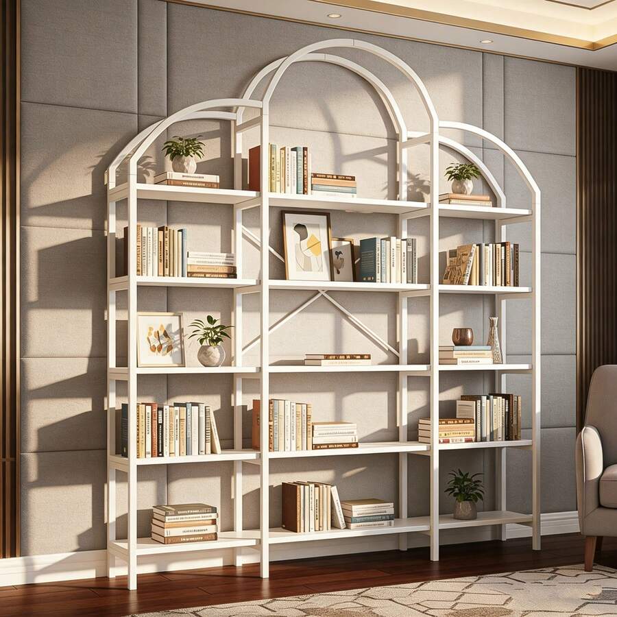 Estantes de livros - Branco + MDF + Metal + Moderno - Ver 1