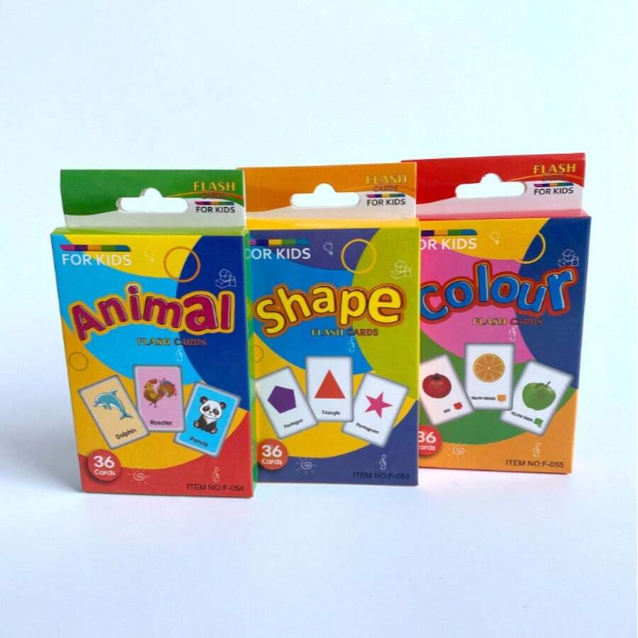 36 pièces/set Cartes éclairs d'apprentissage précoce de vocabulaire anglais pour bébés et tout-petits - Couleurs, Temps, Formes, Animaux, Fruits, Légumes, Parties du corps, Aliments Aide visuelle éducative - Multicolore - Voir 1