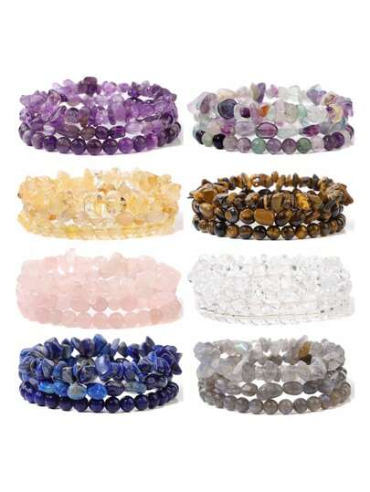 6mm Natural Stone Bracelet Set, Includes Rose Quartz & Tiger Eye Beads, Elastic Stretch Bracelets, Popular European & American Cross-Border Jewelry