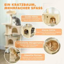 Cat Tree 140 Cm Cat Tower With Hammock, Ladder, Cave, 2 Plush Balls, Sisal Posts, 48 X 48 X 140 Cm, Beige - Ginger - View 7