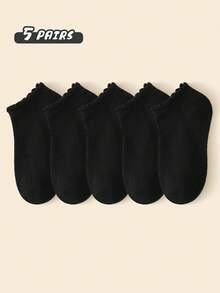 30/20/10/5 双装女童黑色短袜，时尚精致柔软透气吸湿排汗荷叶边袜，纯色经典简约休闲舒适百搭短袜，适合返校、休闲/运动、节日礼物、旅行 - 黑色 - 查看 12