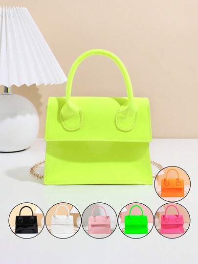 1个女童镜面亮面漆皮时尚链条手提包单肩包斜挎包零钱包，简约优雅，适合各种场合，精美礼品