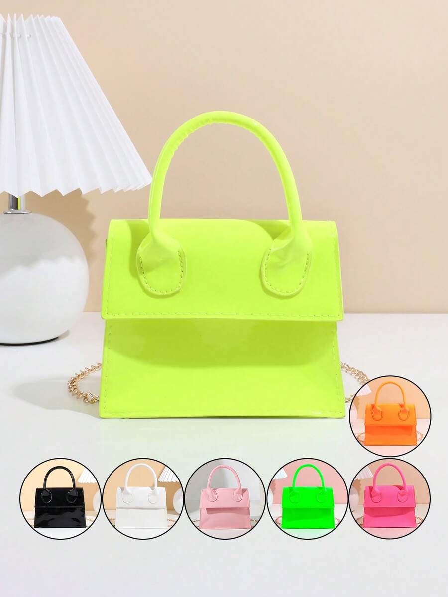 1个女童镜面亮面漆皮时尚链条手提包单肩包斜挎包零钱包，简约优雅，适合各种场合，精美礼品 - 彩色 - 查看 1