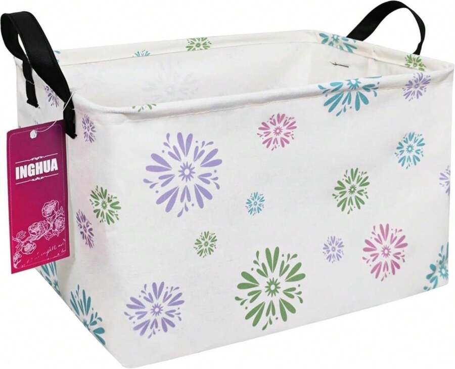 INGHUA Rectangular Storage Basket Fabric Organizer Bin For Toys,Books,Clothes,Gifts,Pets-Perfect For Home,Office,Nursery,Dorm,Shelf(Rec-Colorful Fireworks) - MàuN - Xem 1