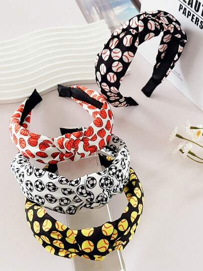 新款运动风打结发带，足球/篮球/棒球印花面料头巾，时尚百搭女士发饰