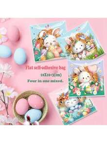 100pcs/Pack Rabbit Egg Candy Bags, Cartoon OPP Flat Bags, Easter Gifts Packaging Bags, Assorted 4-In-1 Random Mix - Multicolor - View 8