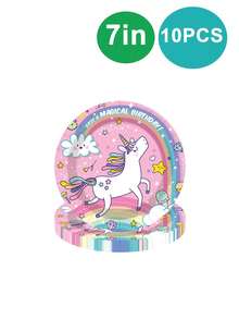 10pcs Unicorn Birthday Party Decorations, Disposable Rainbow Unicorn Plates, Napkins, Cups And Cutlery Set, Suitable For Women's Unicorn Theme Birthday Party, Home Party, Friends Gathering, Summer Outdoor Party - Multicolor - View 9