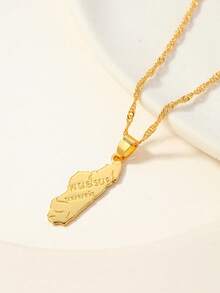 1pc Fashion Personalized Map Pendant Necklace Suitable For Male And Female Couple Jewelry Gifts - Yellow Gold - View 20