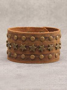 1件朋克风圆形压纹箭头男女通用情侣手镯，时尚个性嘻哈皮革可调节手镯，适合舞台、街头、万圣节派对配饰 - 手鐲 - 查看 7