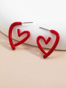 1 par de pendientes con forma de corazón de acero inoxidable, aptos para pendientes hipoalergénicos con forma de corazón, regalos del Día de San Valentín, bodas y aniversarios, pendientes delicados de color beige claro, adecuados para adolescentes - Rojo - Ver 3