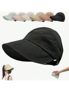1pc Women's Breathable Foldable Sun Hat, Wide Brim, UV Protection, Open-Top Peaked Cap, Suitable For Ponytail