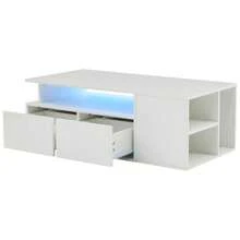 100*50*35cm LED Lighting Tea Table, Living Room Coffee Table, Sofa Table With 2 Drawers, Coffee Table With A Total Load Capacity Of 60kg, White Living Room Table With Plenty Of Storage Space - White - View 6