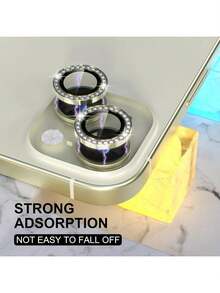 Protector de lente de cristal templado 9H con decoración de anillo de metal brillante compatible con iPhone 11-15 Pro Max, cristal brillante, protector de lente, accesorios para teléfonos, resistente al agua, a prueba de golpes, anti-caída, anti-arañazos, cobertura completa, regalo para familiares y amigos - Dorado - Ver 28